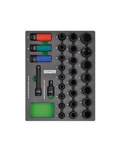 TOPTUL - Комплект ударни вложки и удължени 1/2, 29 бр.