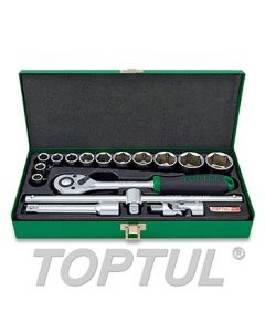 TOPTUL - Комплект 1/2“ тресчотка, вложки, 16 бр., метална кутия
