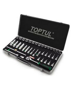 TOPTUL - Комплект тресчотка и вложки на 3/8", метална кутия